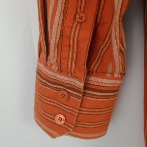 Knockout Button Up Long Sleeve Shirt Mens 3X Burnt Orange Striped Embroidered - Picture 5 of 9
